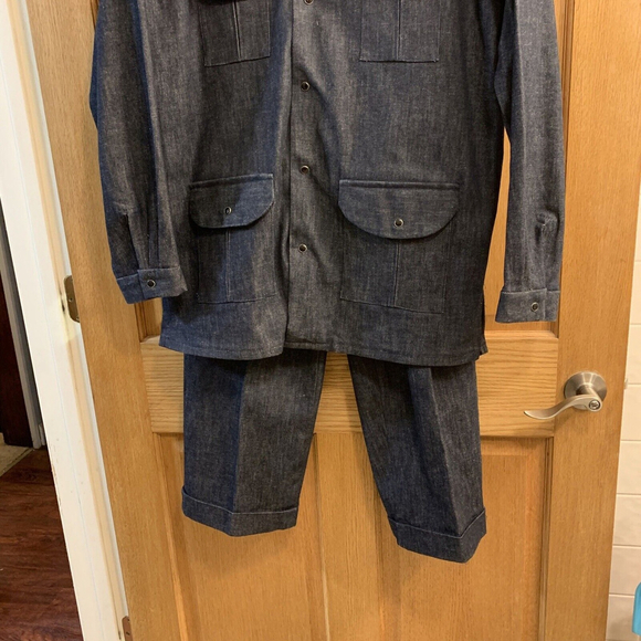 Vintage 70s Blue Denim Pearl Snap 2 PC Suit Set Sz L 1970s Jacket Pants Outfit - Picture 14 of 14